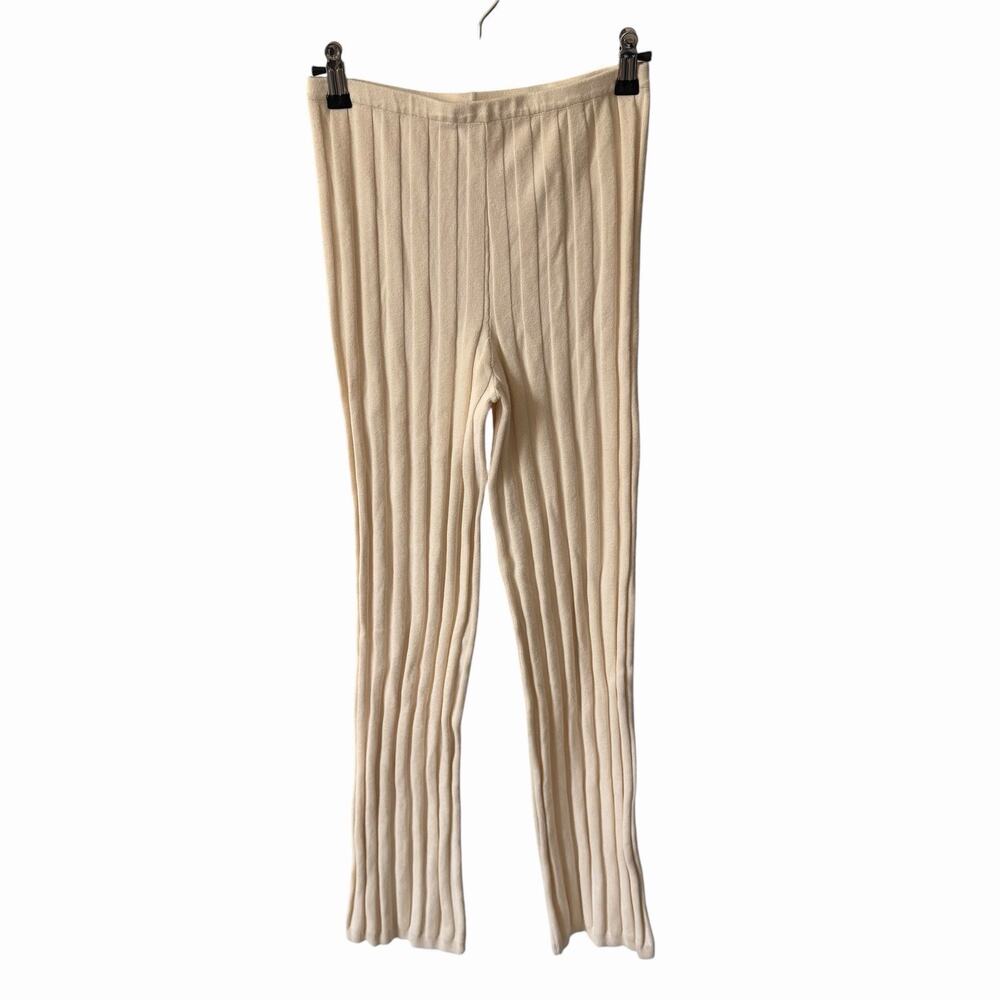 Find Me Now Womens Small Ribbed Pants Straight Leg Cream Ivory Lounge Casual